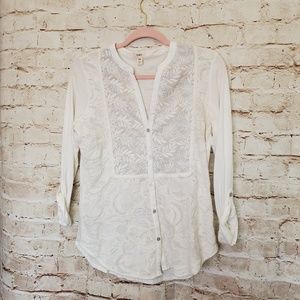 TINY Anthropologie Ivory Embroidered Button Front